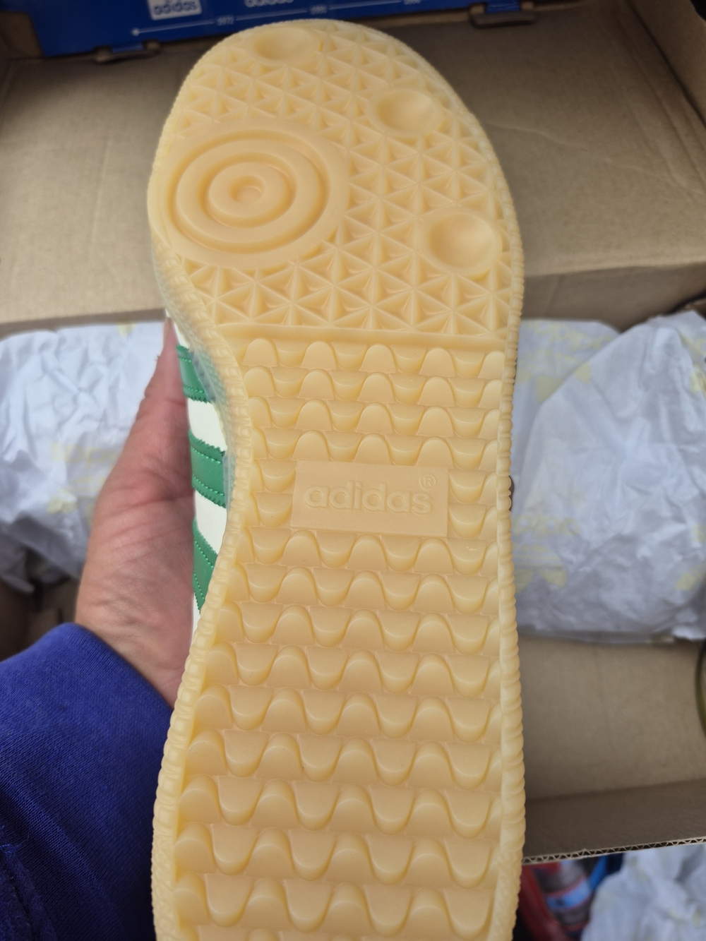 Adidas Samba Men’s Sneakers - White with Green Stripes - Picture 4 of 7